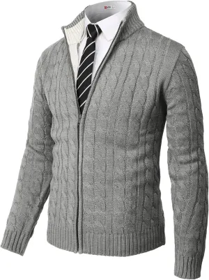 H2H Mens Casual Slim Fit Knitted Cardigan Zip-up Long Sleeve Thermal with Twisted Pattern