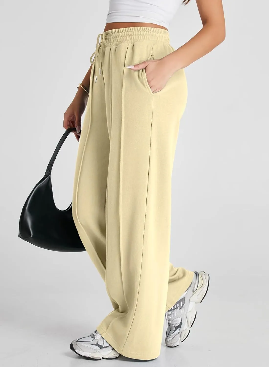 Herseas High Waisted Sweatpants for Women Elastic Elevated Seams Wide Leg Drawstring Loose Long Pants with Pockets