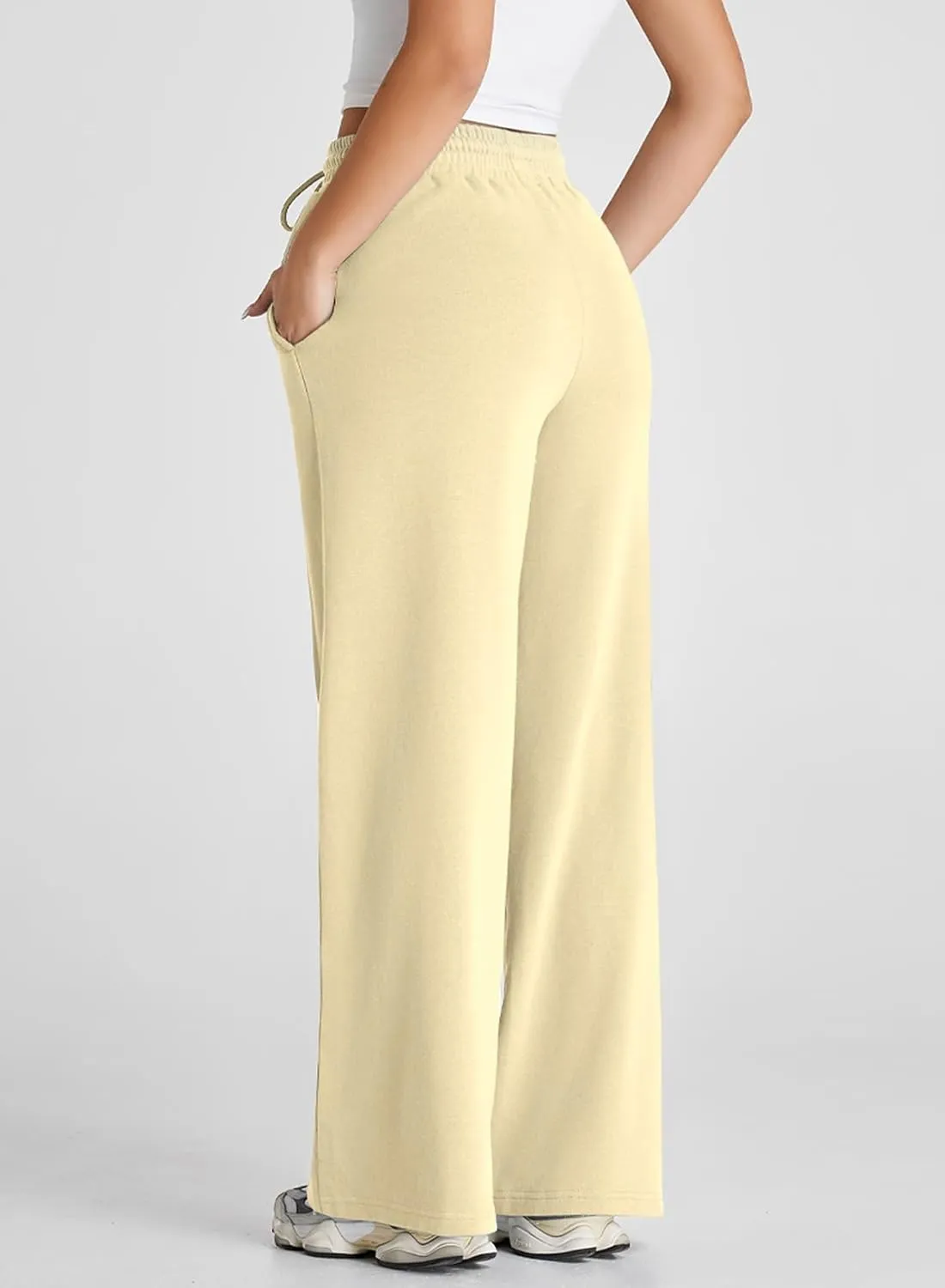 Herseas High Waisted Sweatpants for Women Elastic Elevated Seams Wide Leg Drawstring Loose Long Pants with Pockets