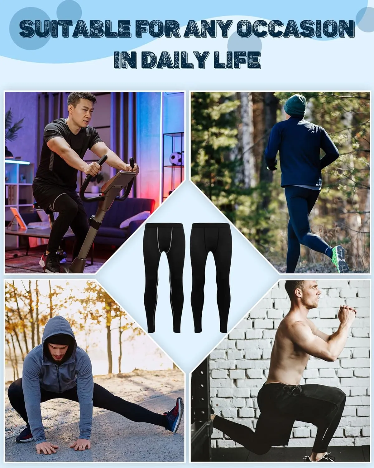 Hicarer 6 Pack Men's Compression Pants Workout Pants Athletic Compression Leggings Running Tights for Men Sport Supplies