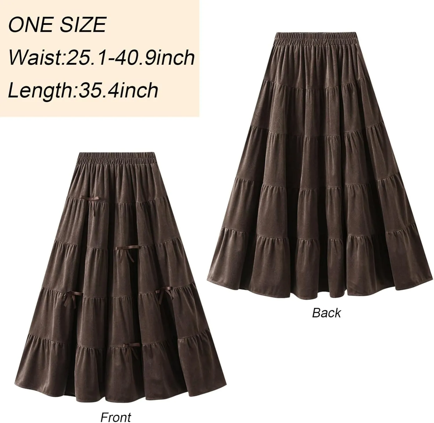 High Waist Skirt for Women Pleated Ruffle Elastic Waist Skirt with Bow Decoration Fall Winter A-Line Skirt