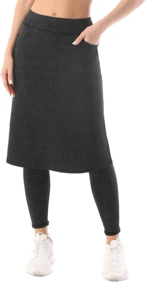 HOKOYI Women's Modest Long Skirt with Attached Leggings Pockets Midi Cover Up Workout Skirted Capris