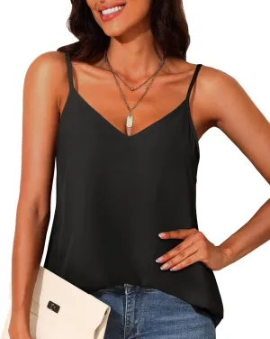 Holipick Chiffon Tank Top for Women V Neck Dressy Flowy Summer Tank Blouse Loose Fit Spaghetti Strap Cami Shirt