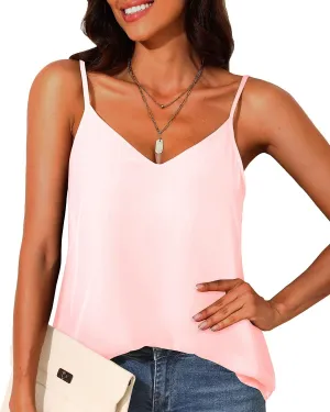 Holipick Chiffon Tank Top for Women V Neck Dressy Flowy Summer Tank Blouse Loose Fit Spaghetti Strap Cami Shirt