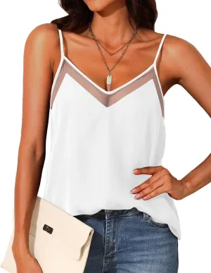 Holipick Chiffon Tank Top for Women V Neck Dressy Flowy Summer Tank Blouse Loose Fit Spaghetti Strap Cami Shirt