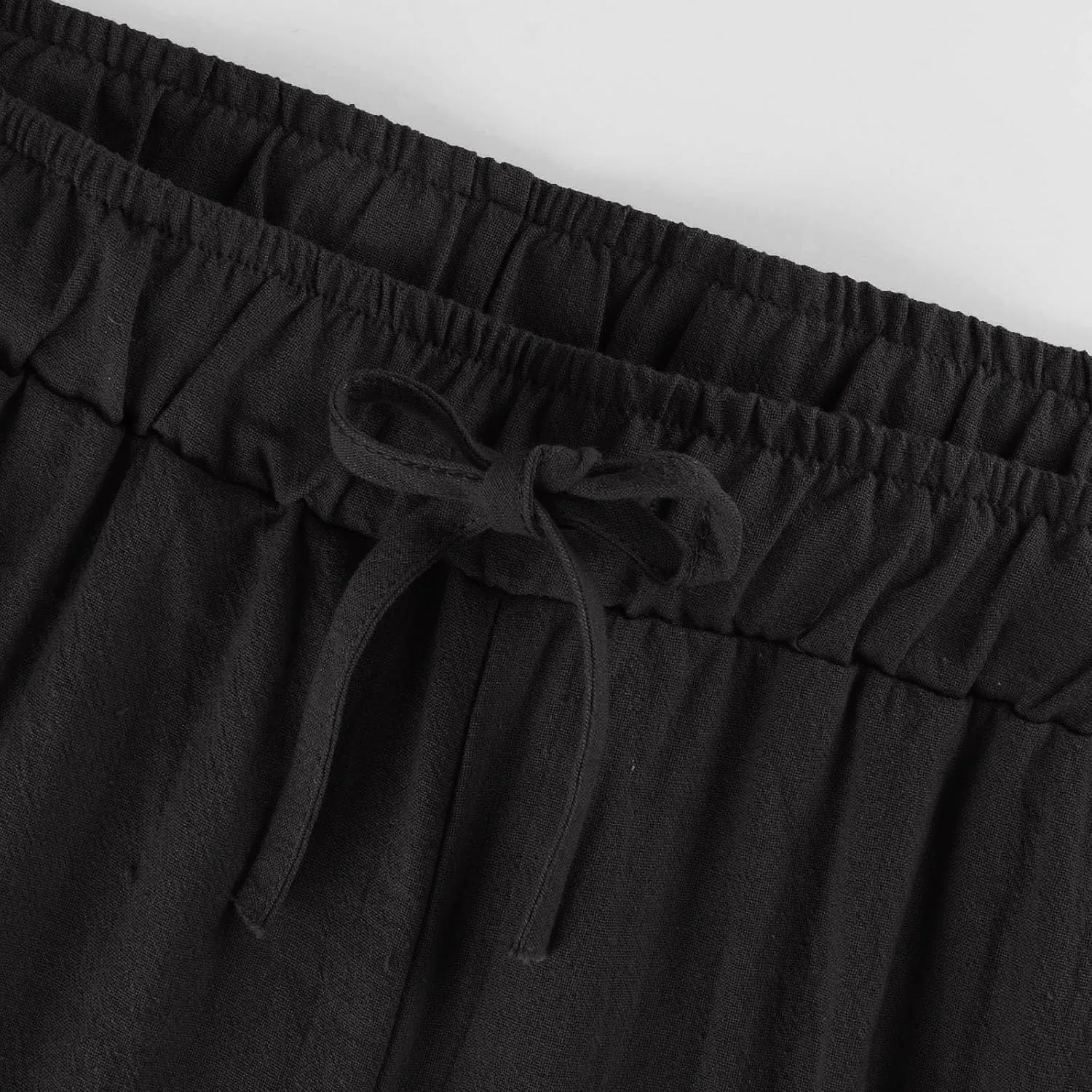 HOTYD Women's Cotton Linen Pants Summer Wide Leg Casual Loose Drawstring High Waist Palazzo Pants Trousers with Pockets