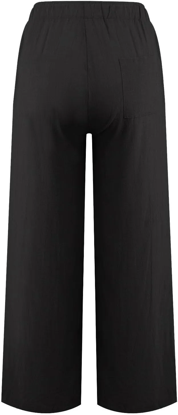 HOTYD Women's Cotton Linen Pants Summer Wide Leg Casual Loose Drawstring High Waist Palazzo Pants Trousers with Pockets