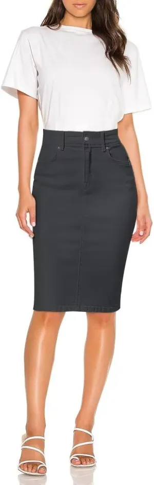 Hybrid & Company Women's Super Comfy Ultra Stretch Skirt Knee Length with Pockets