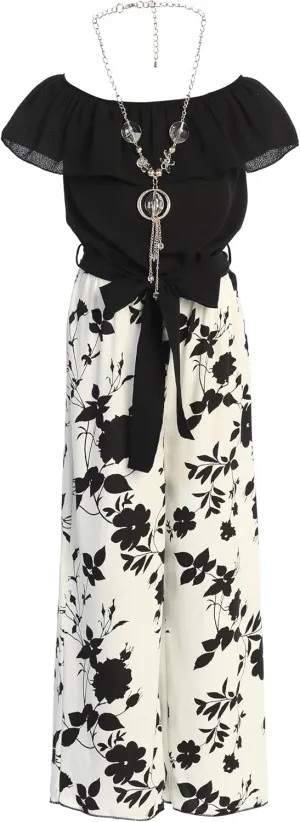 iGirlDress Girls Wide Leg Off Shoulder Elegant High Waist Rompers Palazzo Pants Trousers Jumpsuits USA 4-14