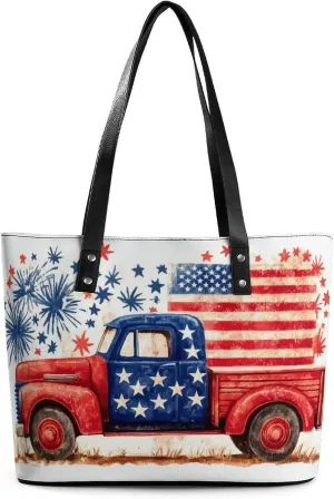 Independence Day Truck Women Soft Leather Handbags Tote Purses Shoulder Bucket Bags