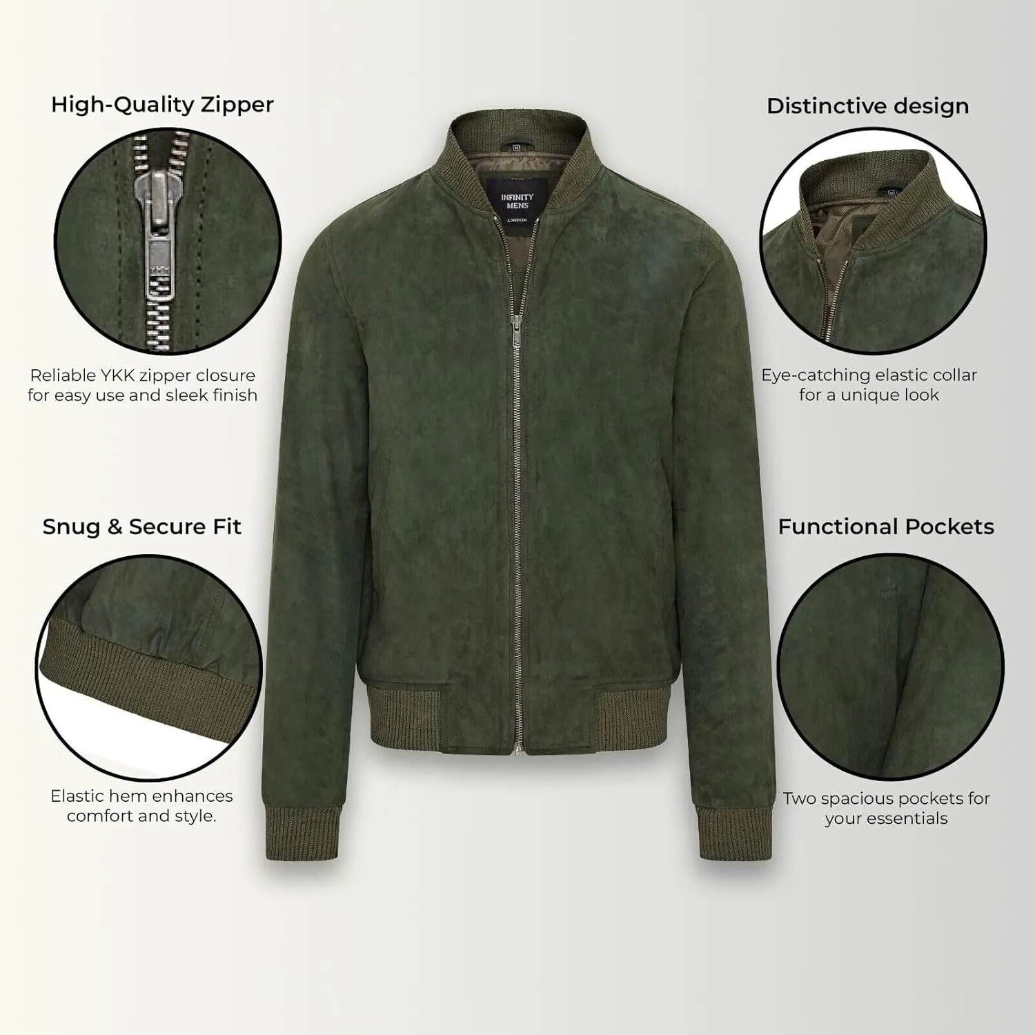 Infinity Leather Mens Soft Goat Suede MA-1 Varsity Bomber Jacket
