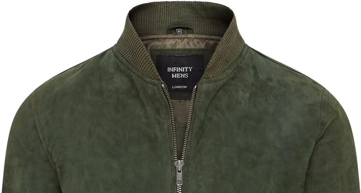 Infinity Leather Mens Soft Goat Suede MA-1 Varsity Bomber Jacket