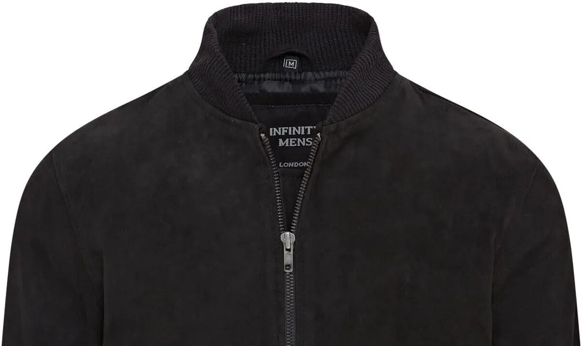 Infinity Leather Mens Soft Goat Suede MA-1 Varsity Bomber Jacket
