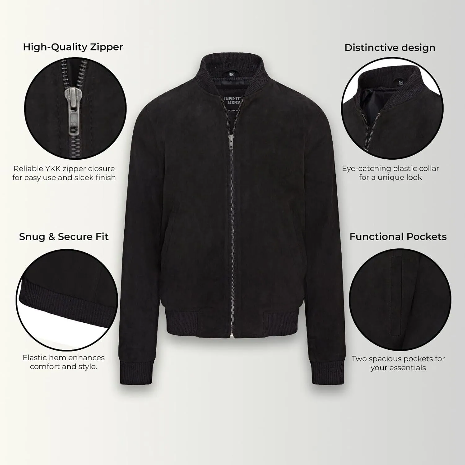 Infinity Leather Mens Soft Goat Suede MA-1 Varsity Bomber Jacket