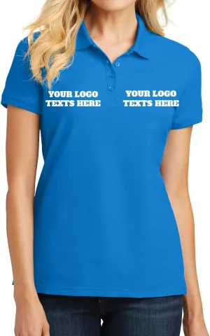 INK STITCH L100 Ladies Custom Stitching Embroidery Logo Text Design Your Own Core Pique Polo Shirts