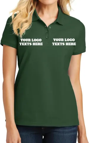 INK STITCH L100 Ladies Custom Stitching Embroidery Logo Text Design Your Own Core Pique Polo Shirts