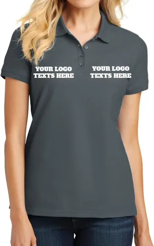INK STITCH L100 Ladies Custom Stitching Embroidery Logo Text Design Your Own Core Pique Polo Shirts