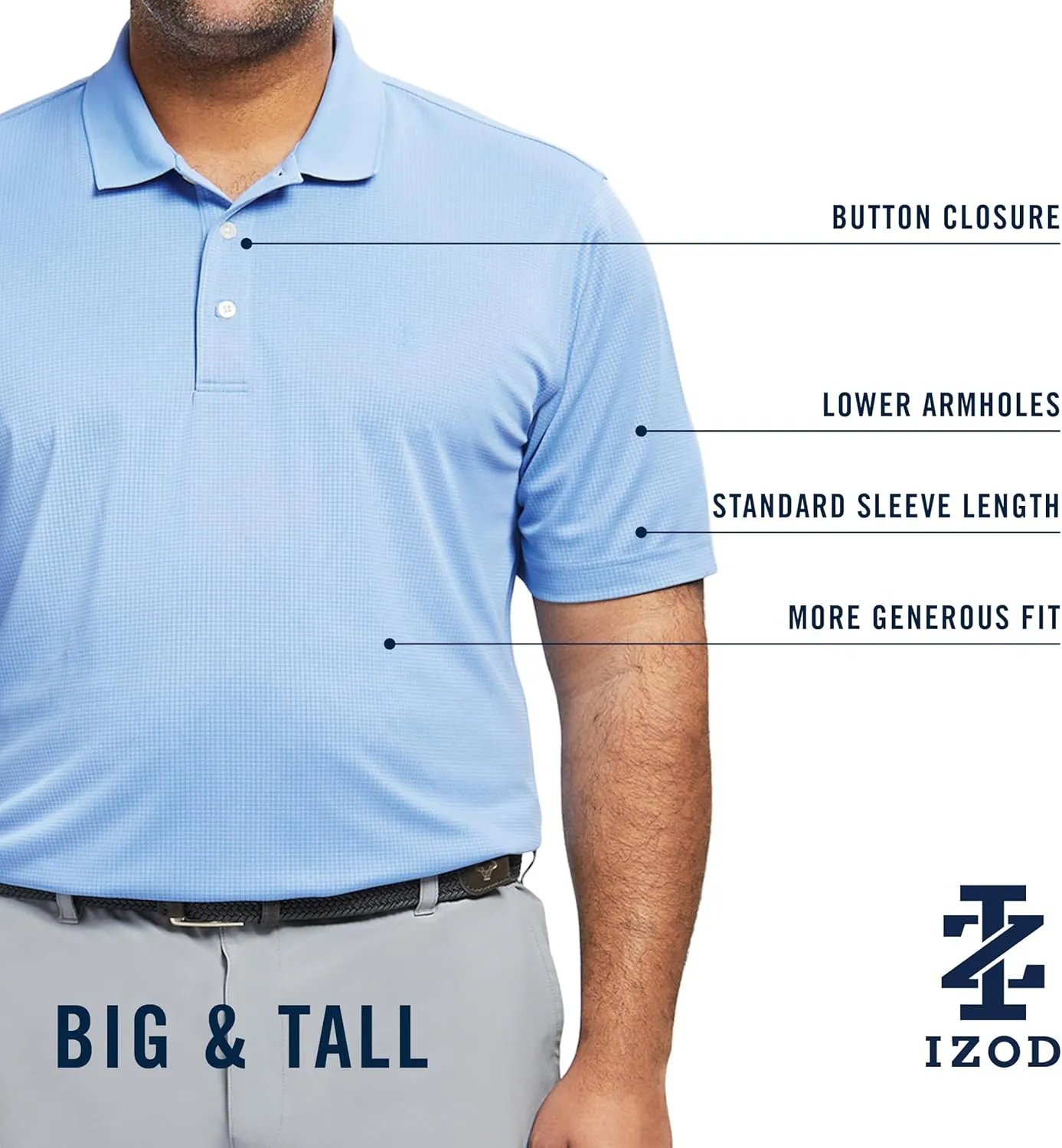 IZOD Men's Big and Tall Performance Golf Grid Polo