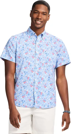 IZOD Men's Breeze Short Sleeve Button Down Patterned Shirt