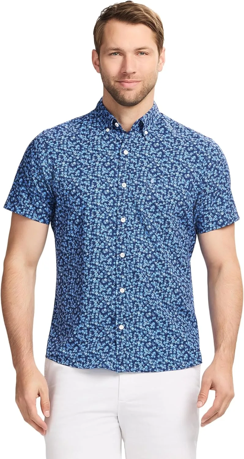 IZOD Men's Breeze Short Sleeve Button Down Patterned Shirt