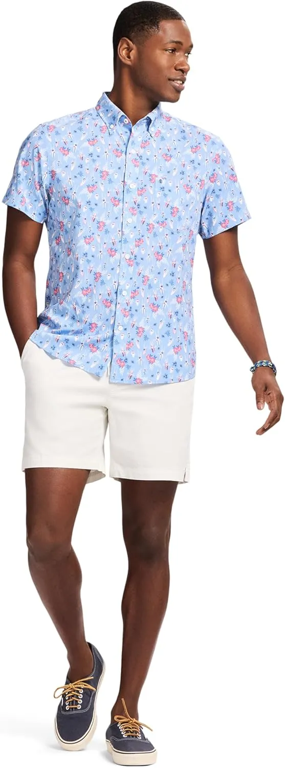 IZOD Men's Breeze Short Sleeve Button Down Patterned Shirt