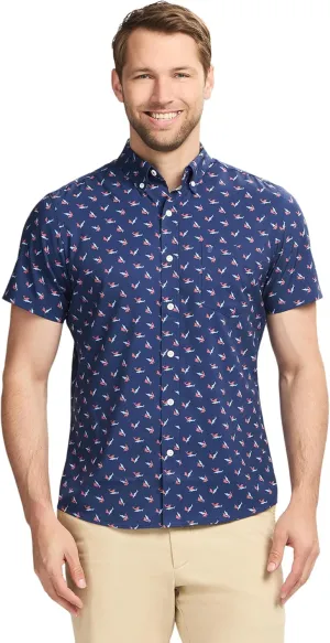 IZOD Men's Breeze Short Sleeve Button Down Patterned Shirt
