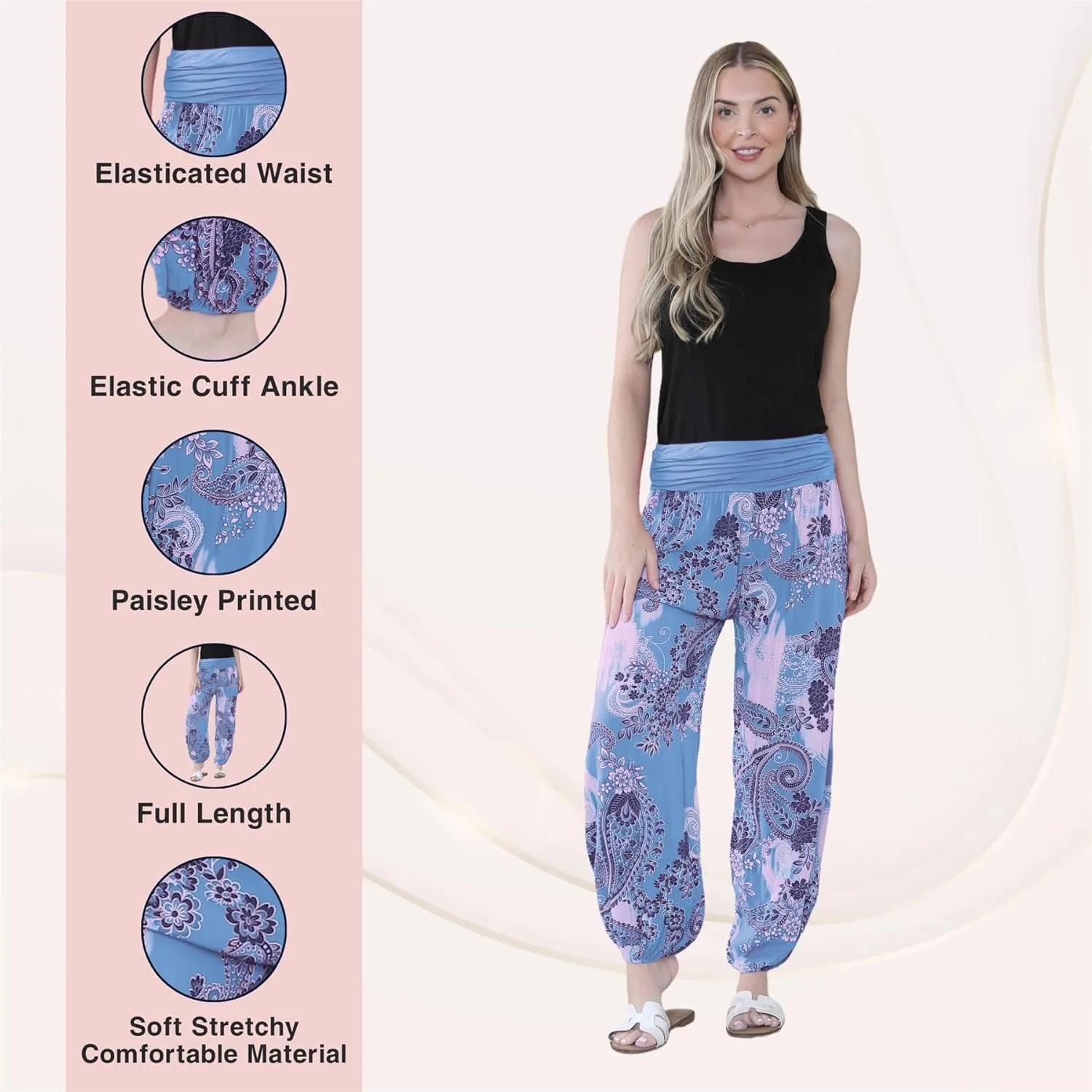 Janisramone Harem Alibaba Pants Trousers - Italian Paisley Print Baggy Harem Yoga Pants Women | Stylish Boho Pants for Women