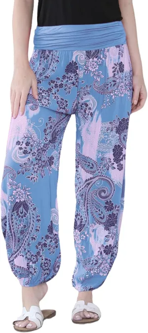Janisramone Harem Alibaba Pants Trousers - Italian Paisley Print Baggy Harem Yoga Pants Women | Stylish Boho Pants for Women