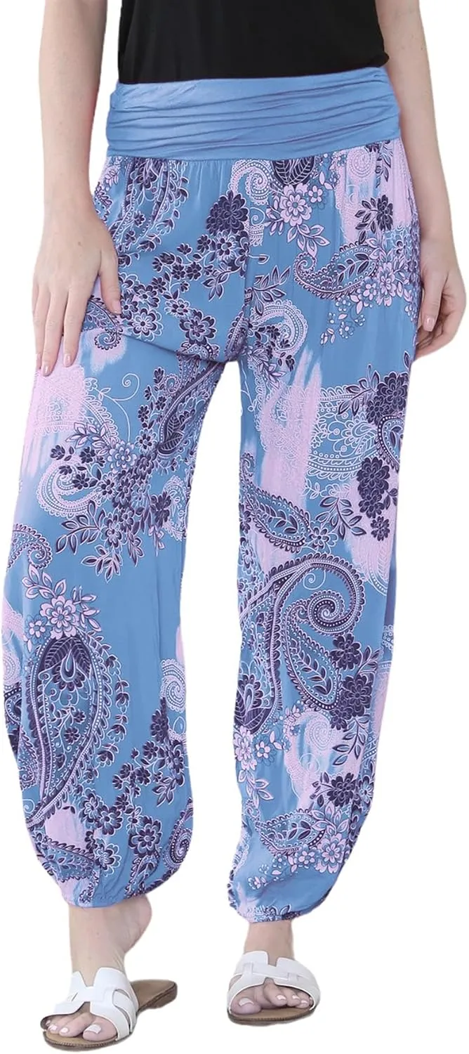 Janisramone Harem Alibaba Pants Trousers - Italian Paisley Print Baggy Harem Yoga Pants Women | Stylish Boho Pants for Women
