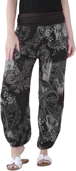 Janisramone Harem Alibaba Pants Trousers - Italian Paisley Print Baggy Harem Yoga Pants Women | Stylish Boho Pants for Women