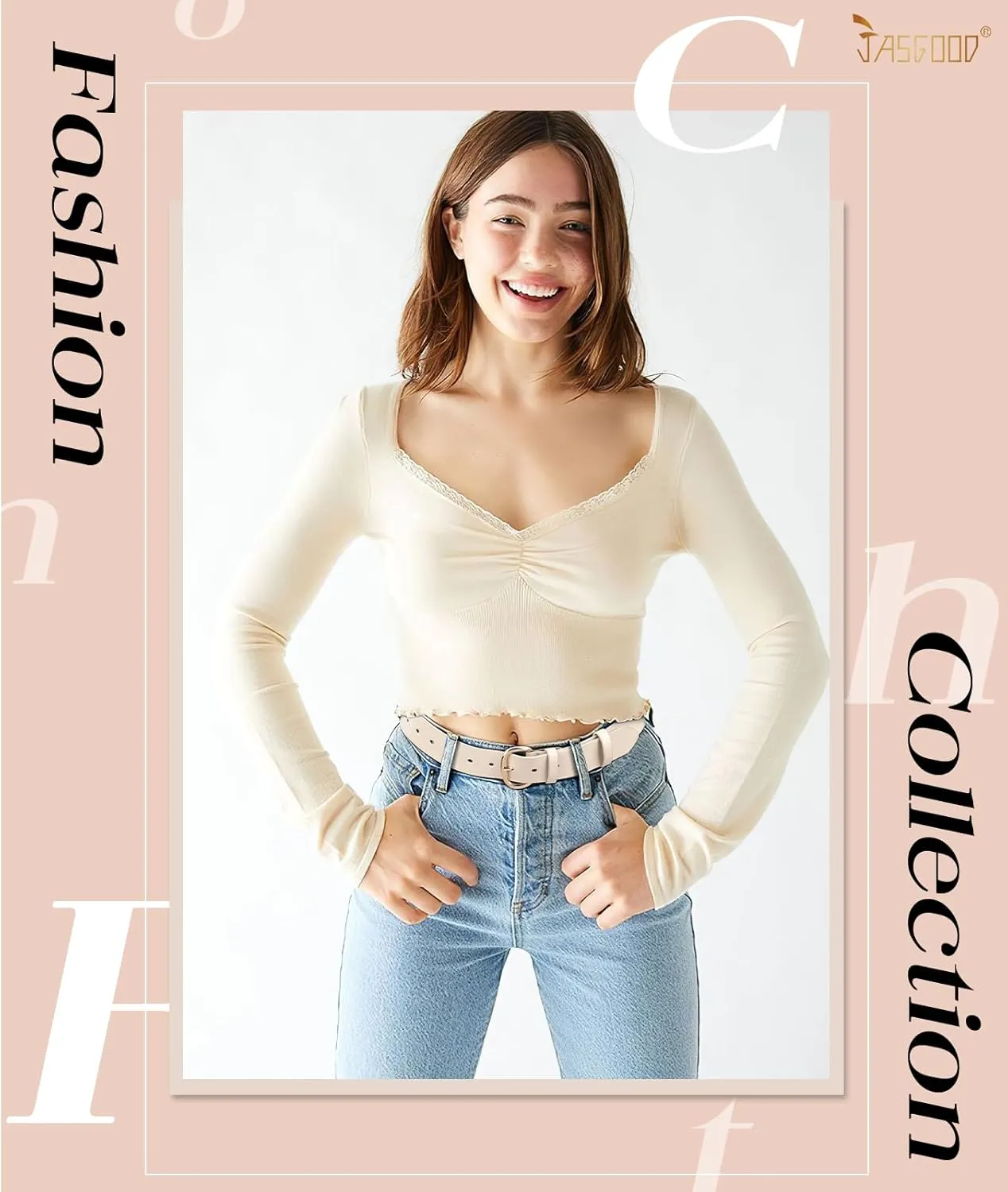 JASGOOD Women Leather Belt for Jeans Pants Gold Buckle Lady Casual Dress Waist Belt