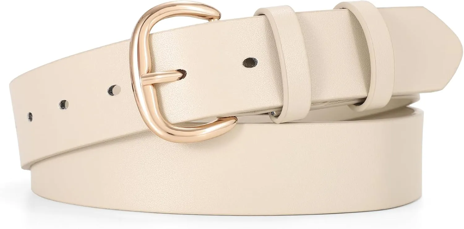JASGOOD Women Leather Belt for Jeans Pants Gold Buckle Lady Casual Dress Waist Belt