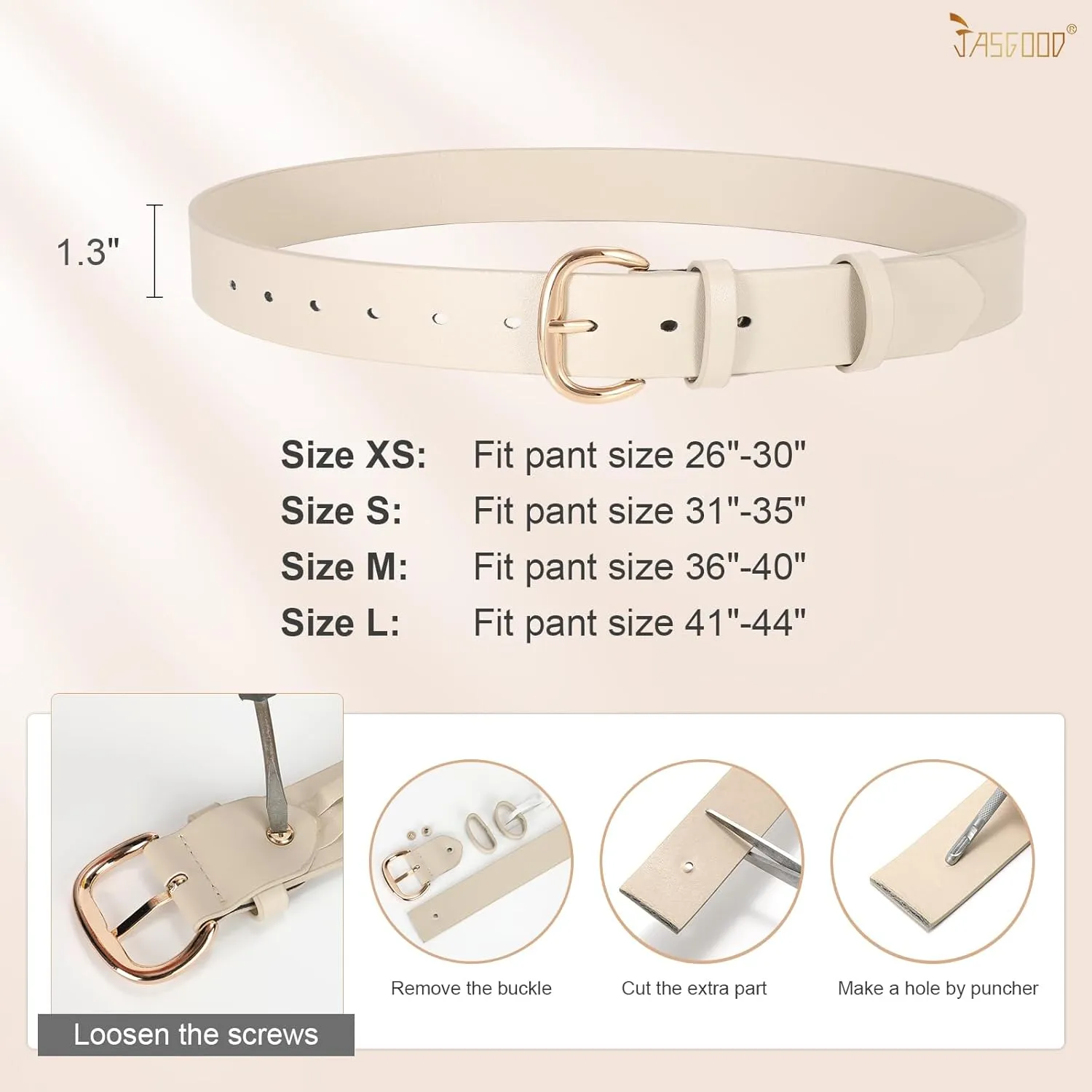 JASGOOD Women Leather Belt for Jeans Pants Gold Buckle Lady Casual Dress Waist Belt