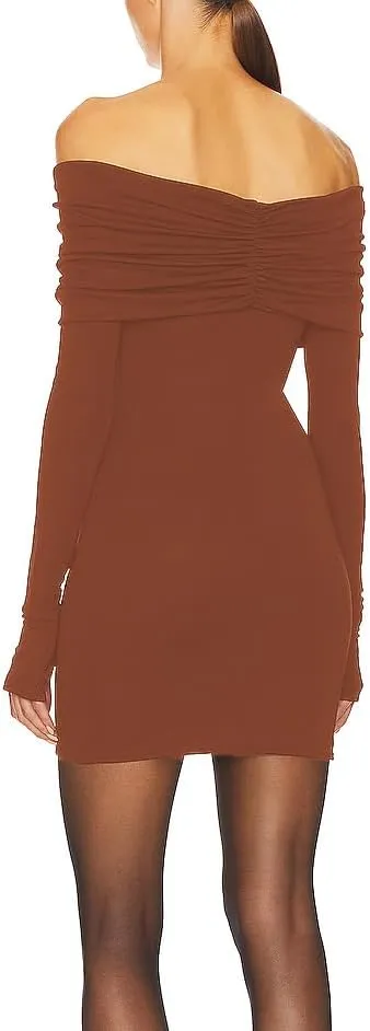 JLCNCUE Womens Off The Shoulder Long Sleeves Bodycon Mini Dress Elegant Ribbed Knit Club Party Short Fitted Dresses 347