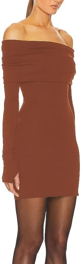 JLCNCUE Womens Off The Shoulder Long Sleeves Bodycon Mini Dress Elegant Ribbed Knit Club Party Short Fitted Dresses 347