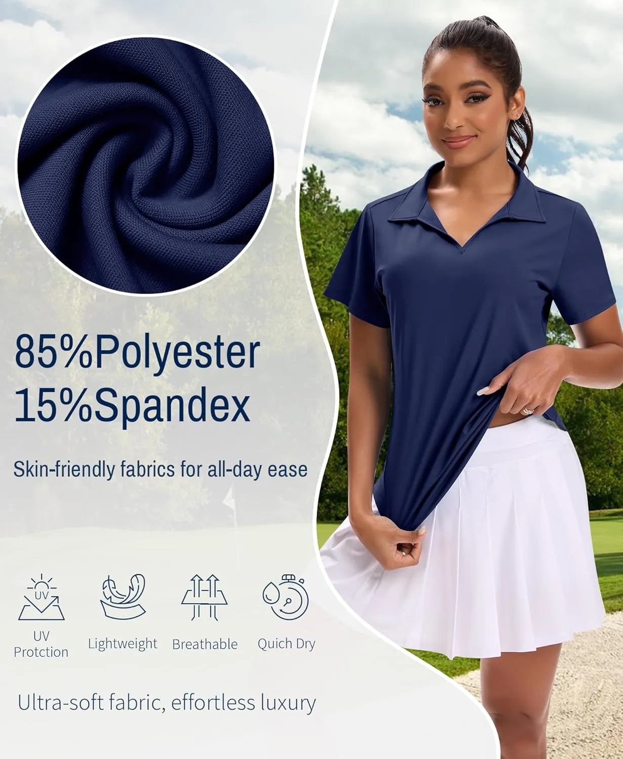 JoyGirl Women's Golf Polo Shirts Collared V-Neck Short Sleeve Tennis Shirt UPF 50  Quick Dry Moisture Wicking Golf Tops