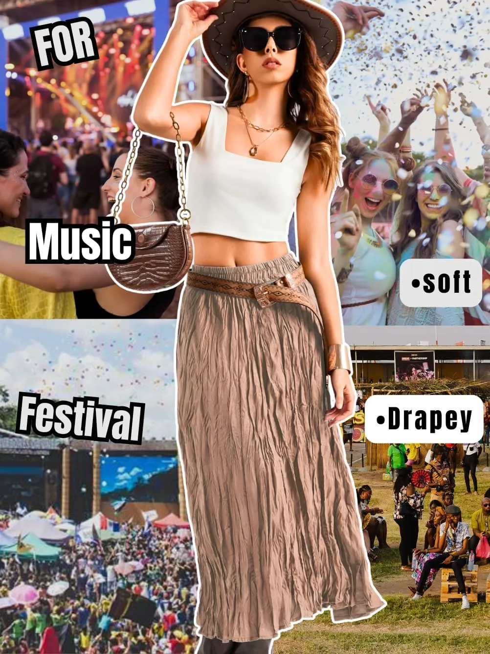 Kaei&Shi Pleated Midi Skirt,High Waisted A Line Flowy Boho Skirts for Women,Renaissance Costume Country Festival Vacation