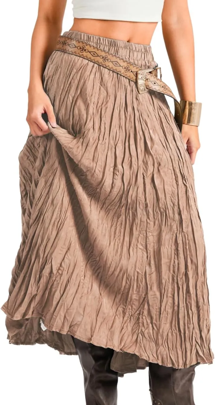 Kaei&Shi Pleated Midi Skirt,High Waisted A Line Flowy Boho Skirts for Women,Renaissance Costume Country Festival Vacation