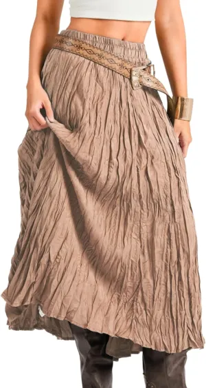 Kaei&Shi Pleated Midi Skirt,High Waisted A Line Flowy Boho Skirts for Women,Renaissance Costume Country Festival Vacation