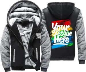 KAMKOO Men Custom Hoodie Zip Up Winter Sherpa Lined Sweatshirt Design Your Own Heavyweight Thick Warm Fleece Jacket