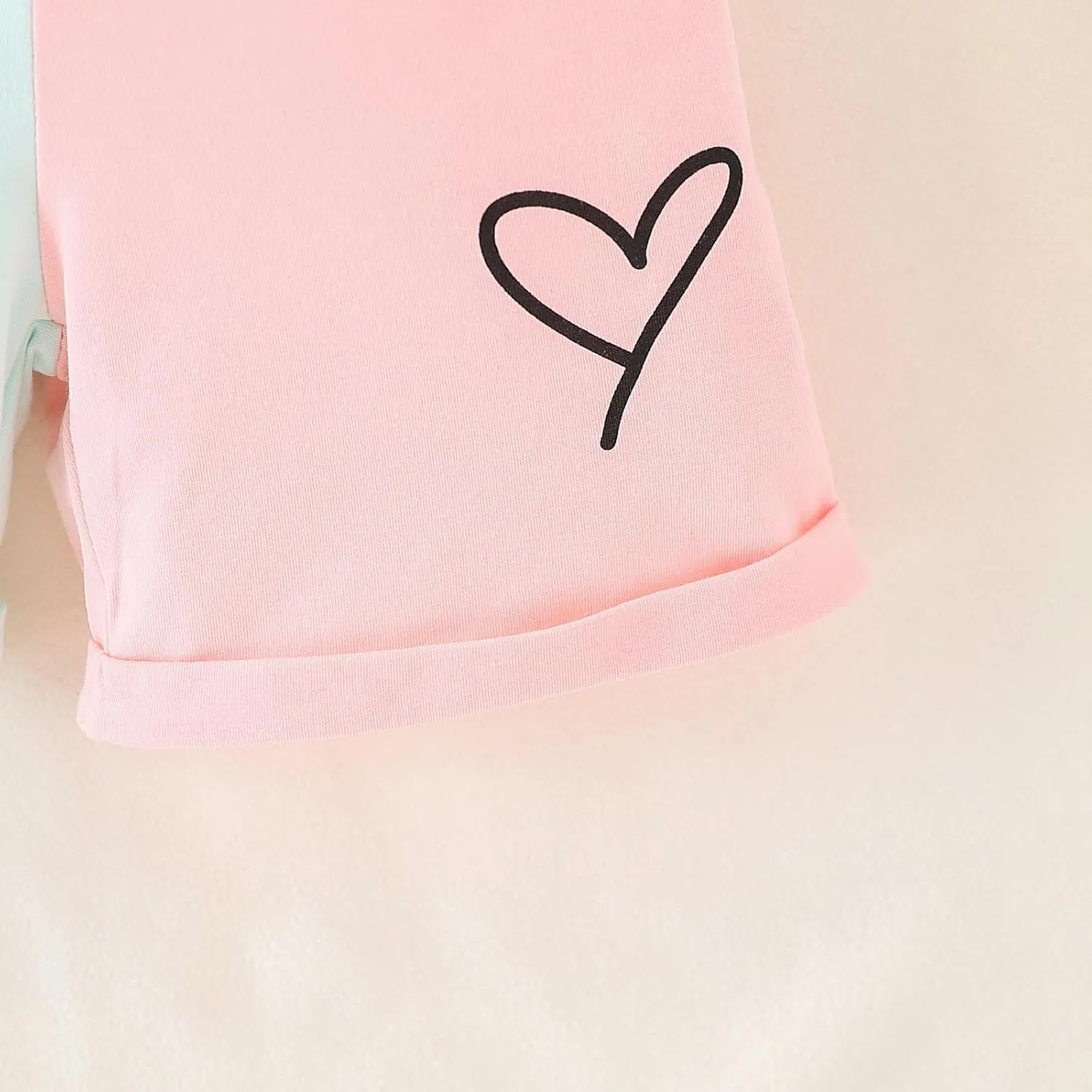 Kids Toddler Girl Clothes Outfits Color Clash Short Sleeve Heart Print Tops Summer Shorts Set