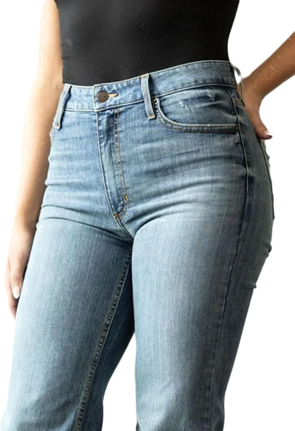 Kimes Ranch Women's Olivia Casual Western High Rise Waist Stove Pipe & Wide Leg Raw Hem Light Wash Denim Jeans