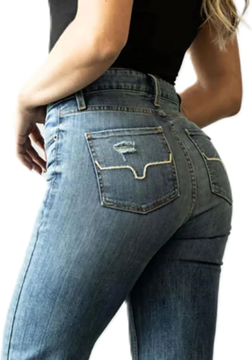 Kimes Ranch Women's Olivia Casual Western High Rise Waist Stove Pipe & Wide Leg Raw Hem Light Wash Denim Jeans