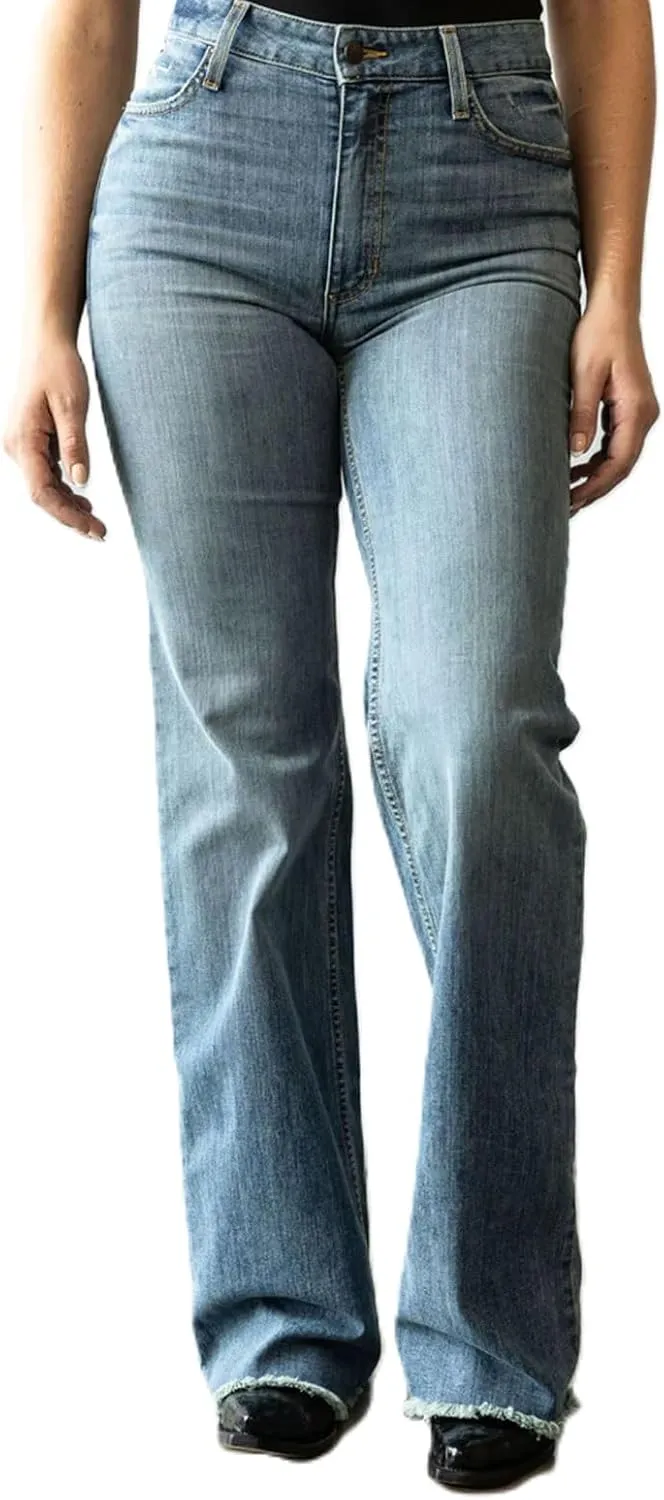 Kimes Ranch Women's Olivia Casual Western High Rise Waist Stove Pipe & Wide Leg Raw Hem Light Wash Denim Jeans