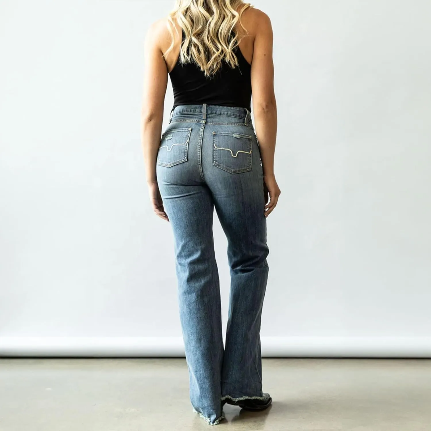 Kimes Ranch Women's Olivia Casual Western High Rise Waist Stove Pipe & Wide Leg Raw Hem Light Wash Denim Jeans