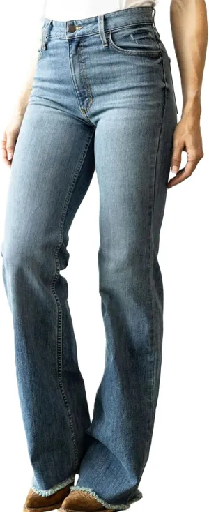 Kimes Ranch Women's Olivia Casual Western High Rise Waist Stove Pipe & Wide Leg Raw Hem Light Wash Denim Jeans
