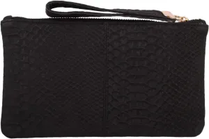 Ladies/Womens Small Soft Leather Clutch Bag/Purse with Textile Design