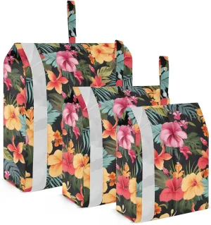 Leaves Hibiscus Florals Packing Cubes for Travel 3 Set Compression Travel Bags Luggage Cubes for Suitcase