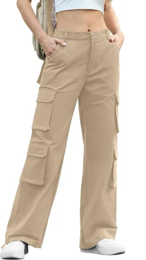 Lepunuo Womens Cargo Pants High Waisted Casual Pants Baggy Stretchy Wide Leg Y2k Streetwear with 8 Pockets