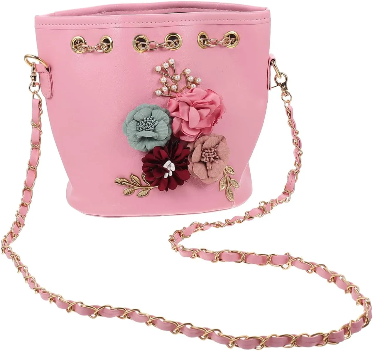 LIFKOME Pu Material Women's Shoulder Bag Large Capacity Bucket Bag Fashionable Floral for Women Suitable for Many Occasions